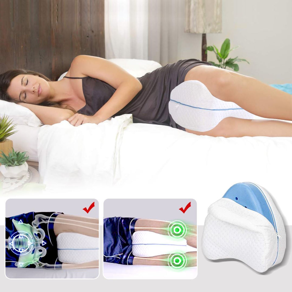 "I'm pleased with my cushion, eases back, knee & hip pain!" ~ Kathleen D., Orthopedic leg pillow customer