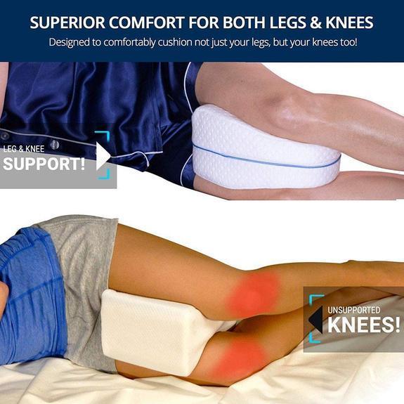 "I'm pleased with my cushion, eases back, knee & hip pain!" ~ Kathleen D., Orthopedic leg pillow customer