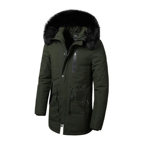 Men Brand Winter Faux Fur Collar Long Thick Cotton Parkas Jacket Coat Men Hooded Pockets Outwear Waterproof Jacket Parka Men